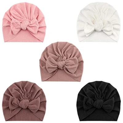 Imagen de DRESHOW 5 PCS Sombreros y Gorras para Bebés Niño Niña Infantil Turbante Bebé Nudo Sombrero Beanie Gorro