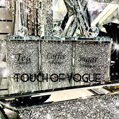 Imagen de Touch of Vogue® tarros de almacenamiento para té, café y azúcar, 15 cm, rellenos cristal con bordes plateados