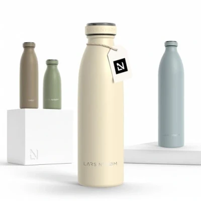 Imagen de Lars NYSØM Botella de Acero Inoxidable aislada 0,5l Agua 0,5 litro a Prueba Fugas para Deportes, Bicicleta, Perro, (Almond Beige, 500ml)