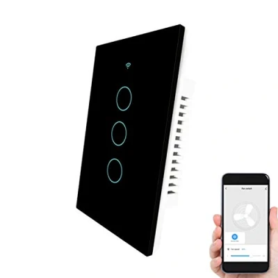 Imagen de Smart ZigBee Interruptor inteligente con regulador de intensidad que funciona Alexa Google Home, pantalla táctil cristal indicador LED, control remoto Tuya/Smart Life App, domótica.