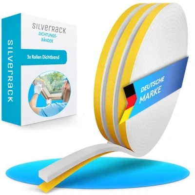 Imagen de SilverRack cinta de sellado autoadhesiva 15 m, color blanco [6 mm x 3 mm] adhesiva espuma para juntas puertas, ventanas, aislamiento