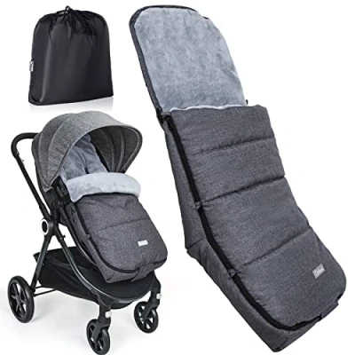 Imagen de Orzbow Saco Silla Paseo Universal, Invierno Capazo Bebe con Bolsa,Forro de Terciopelo Coral Cálido,Extraíble y Lavable a Máquina,Impermeable Carrito Cremallera Lateral (Gris)