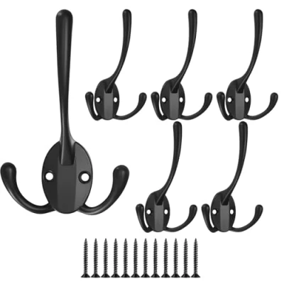 Imagen de XKQYX 6 Piezas Ganchos Percheros Percha, Tres de Pared para Abrigos con Tornillos Colgar Abrigo, Sombrero, Toalla, Bufanda, Bolso, Llave, Gorra Negro