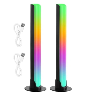 Imagen de Litinliv 2 Pz Barra Luz LED RGB, 21cm Luces Ambiente Ritmo Musical, 10 Modos Color y 8 Dinámicos, Lampara Gaming USB, Sincronización para PC, Gamer Decoración, Sin APP