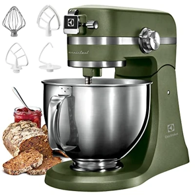 Imagen de Electrolux Asistente de cocina modelo EKM5550, aparato con gancho amasador, protección contra salpicaduras, batidor globos, tapa fermentación, 1200 W, dos cuencos grandes 2,9 litros