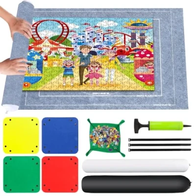 Imagen de VFANDV Tapete Puzzle, Fieltro Puzzle para 1000 1500 2000 Piezas Mat Roll Jigsaw Pad, Estera de Rompecabezas Portátil con 4 Puzzles Clasificadores