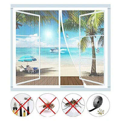 Imagen de Mosquitera magnética para ventanas o puertas de balcón, cierre automático, 130 x 165 cm, color blanco
