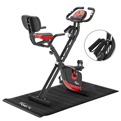 Imagen de KM Fit 2en1 Bicicleta estatica con pantalla LCD plegable Entrenador 16 niveles de resistencia Sensores pulso incl. alfombrilla y soporte para móvil