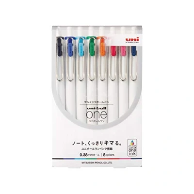 Imagen de Uni Ball One, bolígrafo de tinta gel 0,38 mm, juego 8 colores (UMNS388C)