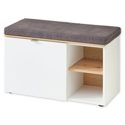 Imagen de Stella Trading Zapatos Bari, Aspecto Artesano, Certificado FSC, Banco Moderno con Espacio de Almacenamiento para su Pasillo, Madera ingeniería Plástico Metal, Blanco Artisan Roble, Sitzbank 1