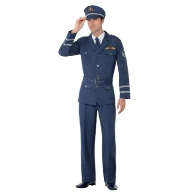 Imagen de Smiffys Disfraz de capitán la fuerza aérea 2ª Guerra Mundial, azul, con pantalones, chaqueta, sombrero y corbata