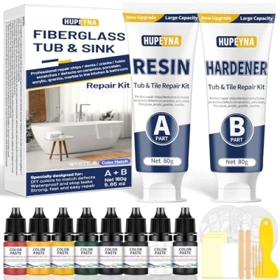 Imagen de Kit Reparacion Bañera, Hupeyna Reparación Baldosas para Azulejos, Acrílico, Cerámica, Esmalte, Cocina Cuarto de Baño Arreglar Astillas Grietas Arañazos Agujeros Combinación Colores