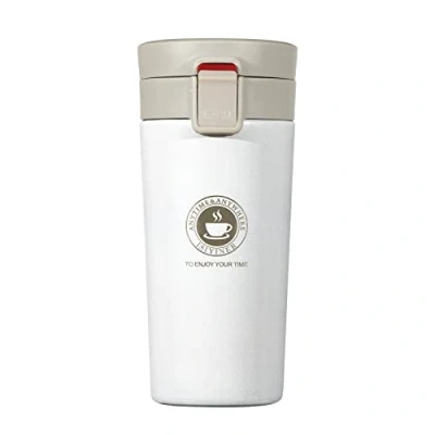 Imagen de Termo, Termo de Café para Llevar Acero Inoxidable Vaso Termico Prueba Fugas Taza Térmica Sin BPA Coche Oficina Viaje 380ML Blanco