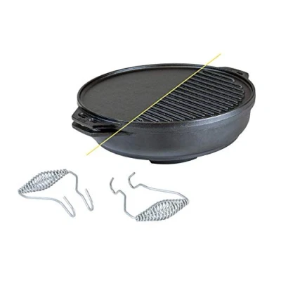 Imagen de LODGE Kit de hierro fundido 5 piezas incluye una parrilla/plancha reversible 14 pulgadas, 6.8 cuartos galón/wok, dos asas resistentes y un folleto consejos trucos.