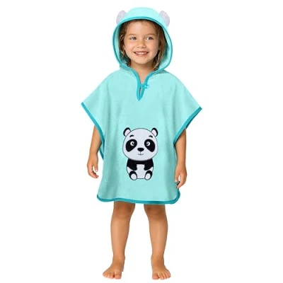 Imagen de LAYNENBURG Premium poncho de baño niños con capucha 100% algodón OEKO TEX bebé niñas toalla 1 3 años/Panda