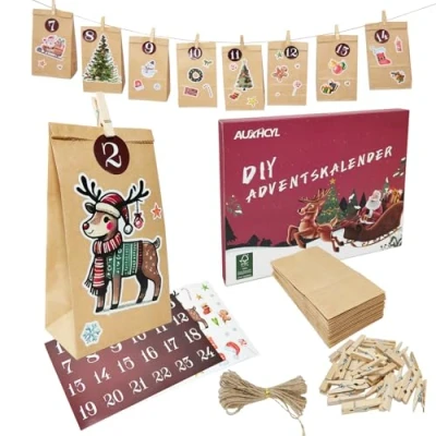 Imagen de AUXHCYL calendario de Adviento para rellenar bolsas, Navidad 2024, 24 bolsas rellenar, Adviento, manualidades niños y adultos