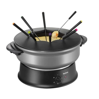 Imagen de Tefal WK3020 Wok y fondue compactas, 1200 W, recubrimiento antiadherente, negro/plateado