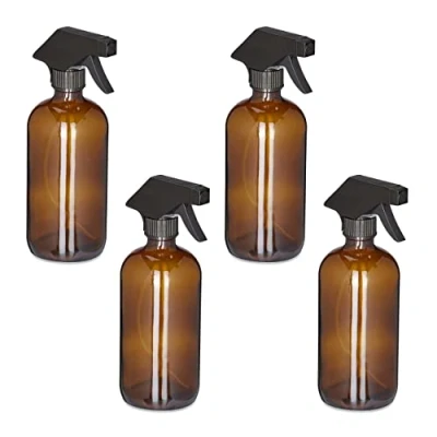 Imagen de Relaxdays Agua Cristal, Set 4, 500ml, Niebla/Chorro, Botella Pulverizadora Limpieza, Pelo y Plantas, Marrón, 21 x 9.5 7.5 cm