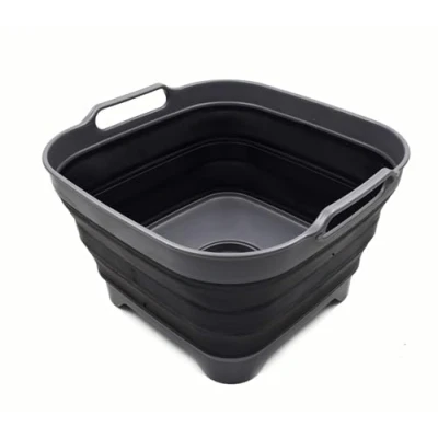 Imagen de SAMMART Sartén plegable de 10 litros con tapón drenaje, lavabo plegable, tina portátil para lavar platos, bandeja almacenamiento cocina que ahorra espacio (1, gris/negro)