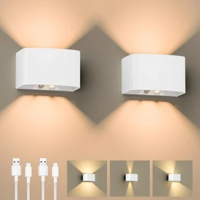 Imagen de GuKKK Aplique de Pared Interior, 2 Piezas Lámpara con Sensor Movimiento, 5000mAh Inalámbrica Recargable, Blanco Cálido 3000K ángulo Haz Regulable (Blanco)