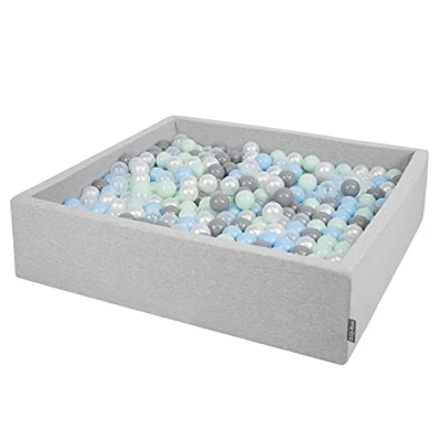 Imagen de KiddyMoon Piscina De Bolas 120X30cm/600 El Cuadrado Grande para Ninos,Hecha En La UE, Gris Claro:Perla/Gris/Transparente/Azulclr/Menta