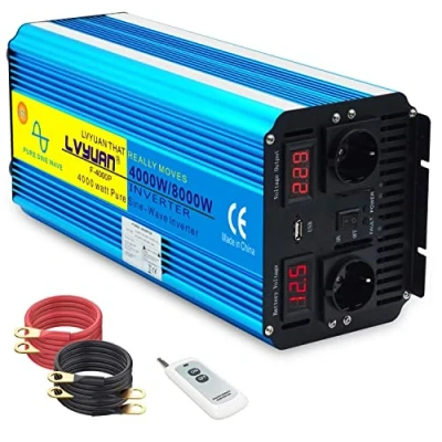 Imagen de Inversor de corriente 4000 W, 12 V, 230 mando a distancia, 2 LED, enchufes y USB, potencia impacto 8000 W