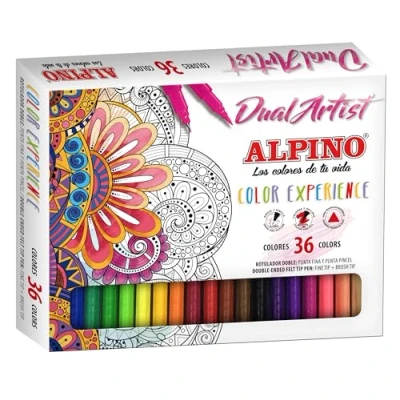 Imagen de Alpino Color Experience 36 Rotuladores Dual Artist Doble Punta: Punta Pincel y Fina para Mándalas Lettering Kit de