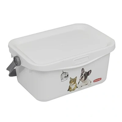 Imagen de Curver Caja para golosinas y Alimentos Animales, contenedor de croquetas 3L Perros Gatos, 25,7 x 17,7 11,3 cm, Color Blanco