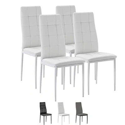 Imagen de VS Venta stock Set de 4 sillas Comedor Chelsea tapizadas Blanco, certificada por la SGS, 42 cm (Ancho) x 51 (Profundo) 97 (Alto)