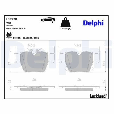 Imagen de DELPHI LP3920 Juego de pastillas freno preparado para indicador desgaste Chapa antichirridos sin accesorios