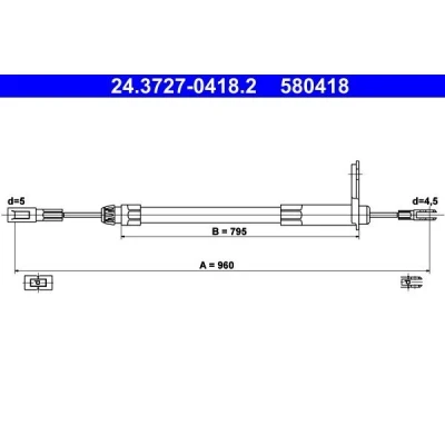 Imagen de ATE 24.3727 0418.2 Cable de Freno Mano 960 MERCEDES BENZ: CLK Coupé, Clase C Berlina