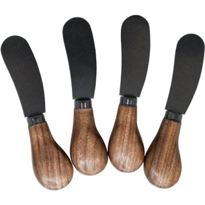 Imagen de NERTHUS FIH 1303 Set de 4 Cuchillos para Untar con Mangos Madera y hoja Negra, Elegancia Funcionalidad tu Mesa