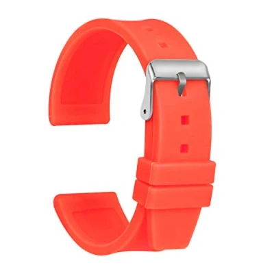 Imagen de ULLCHRO Correa Reloj Calidad Alta Recambios Relojes Caucho Suave Flexible Hombre Mujer 16, 18, 20, 22, 24, 26, 28mm Silicona con Hebilla de Acero Inoxidable (28mm, Naranja)
