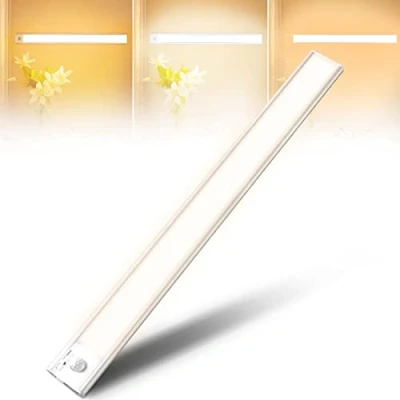 Imagen de AiQInu 146 LED Closet Light con sensor de movimiento, USB recargable Undercabinet Light, 40cm Dimmable Lámpara tira adhesiva magnética para la cocina, escaleras, pasillos