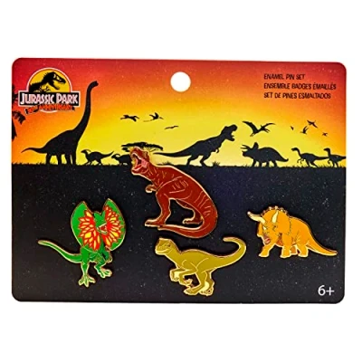Imagen de Loungefly Juarassic Park Enamel Pin Set Jurassic Pins de Esmalte Exclusiva Amazon Broche Coleccionable para Mochilas Y Bolsos Idea Regalo Mercancia Oficial Movies Fans
