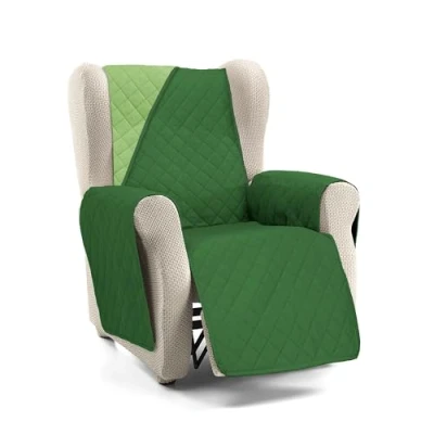 Imagen de S &amp; T Funda Sillon Relax Sofa 1 Plaza Verde Oliva Orejero Protector Acolchado y Reversible Antiácaros Cubre 100% Poliéster Fabricado en España