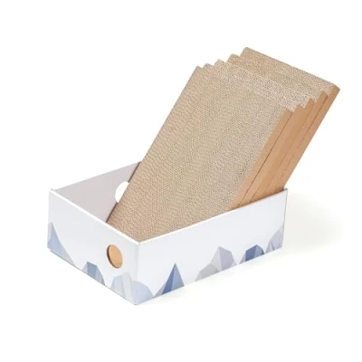 Imagen de Conlun Poste de rascado para Gatos, portátil cartón Corrugado con Caja Gatos y diseño Agujeros interactivos Grande Blanco Paquete 5
