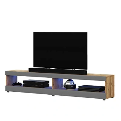 Imagen de Selsey Viansola Mueble TV 140 cm Roble Lancaster/Gris Brillo con iluminación LED