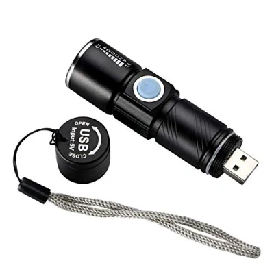 Imagen de Mini USB Rechargeable Flashlight Multifunctional Torch Waterproof IPX6 for Outdoor Night Riding/Camping/Emergency Black