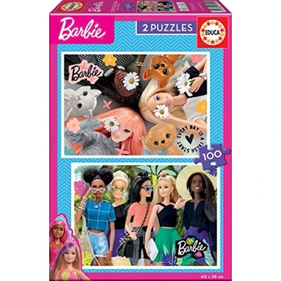 Imagen de Educa 2x100 Barbie, 2 Puzzles de cartón con 100 Piezas, diversión por Partida Doble, Medida aproximada del Puzzle: 40 x 28 cm, A Partir 6 años (19300)
