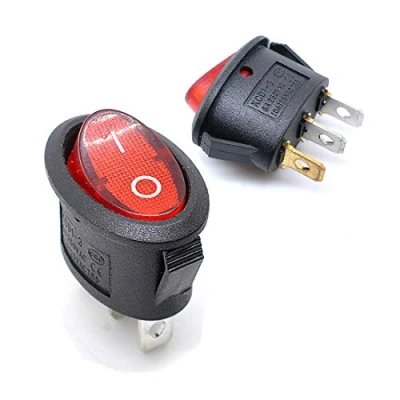 Imagen de Oiyagai 15 Piezas de Interruptores Palanca Barco SPST con Lámpara Roja Ovalada KCD1 115 3 Pines AC 250V/6A 125V/10A