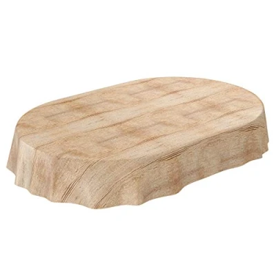 Imagen de Anro Mantel de hule lavable, para mesa, 95% PVC, 5% poliéster., Madera beige marrón., Oval 140 x 200cm Schnittkante