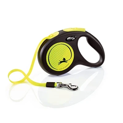 Imagen de Croci Flexi New Neon Tape, Correa Reflectante Extensible Para Perros, Talla M Hasta 25 Kg, 5 Metros De Largo, Negro Y Amarillo