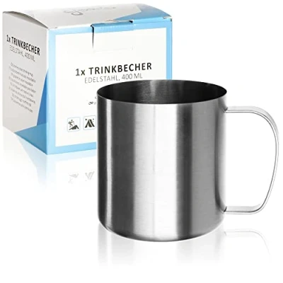 Imagen de Robin Goods® Taza para Beber de Acero Inoxidable Plateada Acampar inastillable y sin BPA (1 Pieza Color Plata)