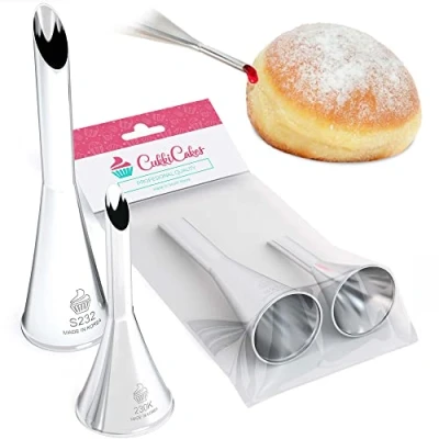 Imagen de CukkiCakes Set de 2 Boquillas Repostería para Rellenar Cupcakes, Muffins, Donuts, Pasteles, Profiteroles (apertura 6 y 8mm) Compatibles con Manga Pastelera Made in Korea