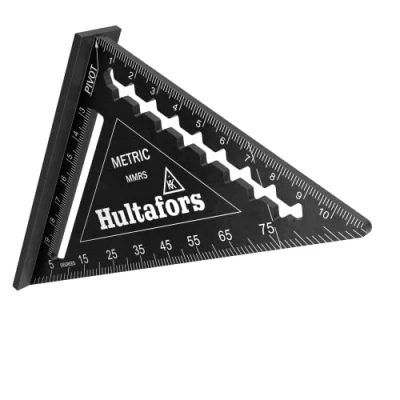 Imagen de Hultafors Triangolo di arresto MMRS (lunghezza 110 mm, per angoli 45 e 90, bordo forte come guida sega, scale incise al laser travi a sbavature, gola travi, strumento misurazione)