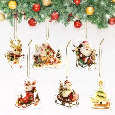 Imagen de 6 Piezas Adornos Arbol Navidad,Acrílicos Decoración de Navidad,Colgante Decoracion Navidad Arbol,con Cuerda para El Arbol,Interior Hogar Navideños