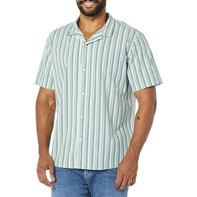 Imagen de Amazon Essentials Camisa Hawaiana de Corte Estándar Hombre, Azul Claro Rayas, XS