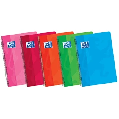 Imagen de Oxford, Cuadernos A5 Cuadrícula 4x4, Tapa Blanda, 80 Hojas. Con Espiral. Pack 5 Libretas, Colores Surtidos