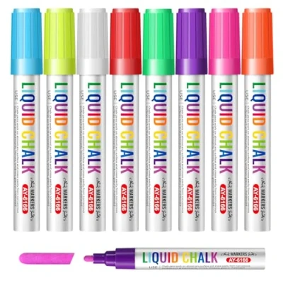 Imagen de Vinabo Rotuladores Borrables, Pizarra Blanca, Tiza Liquida Borrable De Doble Punta, Cristal Para Vidrio, Espejo, Tableros Madera 8 Colores